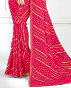 Pink Georgette Bandhani Printed Saree With Unstitched Blouse Piece - Jyoti | Grocsy