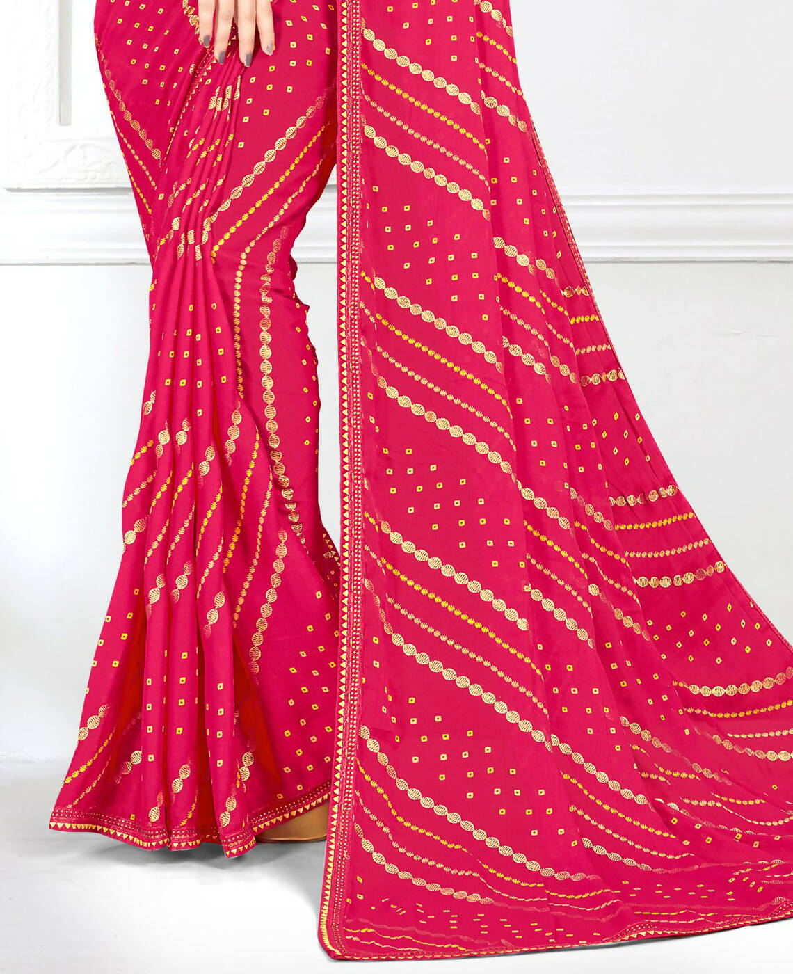 Pink Georgette Bandhani Printed Saree With Unstitched Blouse Piece - Jyoti | Grocsy