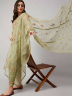 Green Organza Embroidered Kurta with Bottom & Dupatta - Salimar | Grocsy