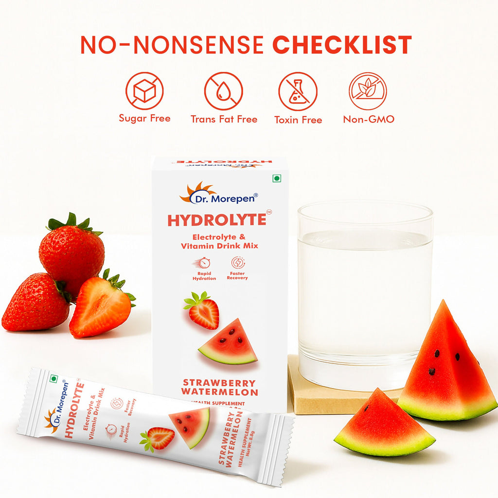 Dr. Morepen Hydrolyte Electrolyte & Vitamin Drink Mix - Strawberry | Grocsy