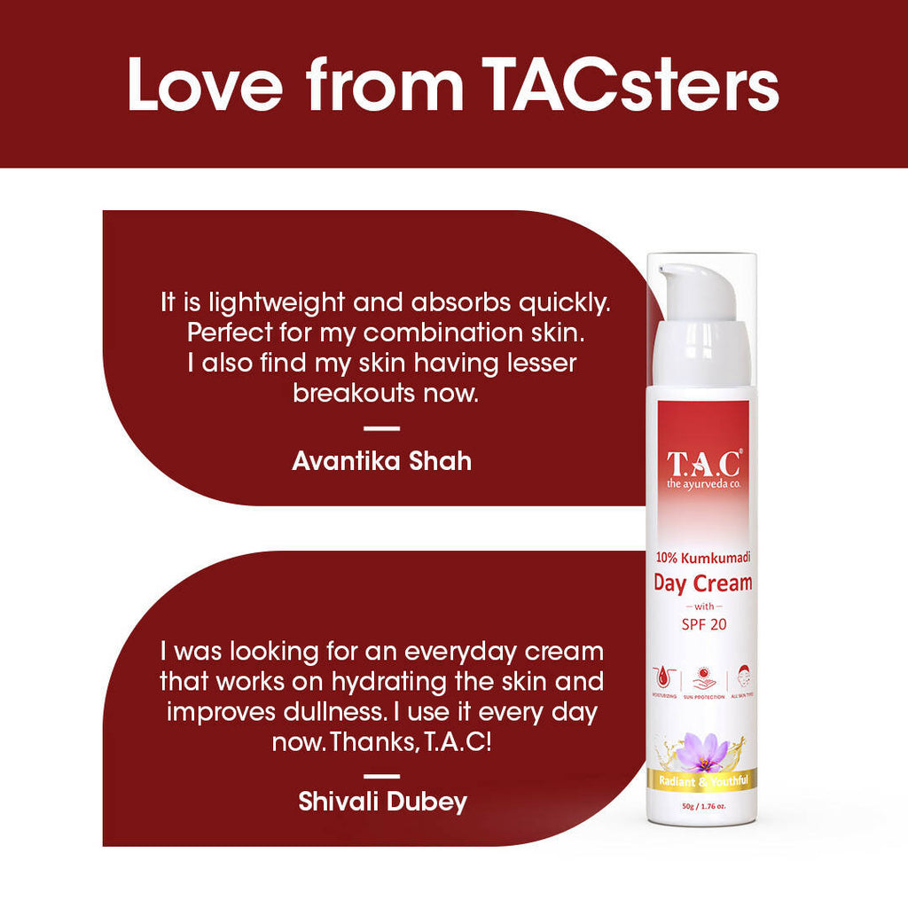 TAC - The Ayurveda Co. Kumkumadi Day Cream for Glowing Skin with SPF 20 | Grocsy