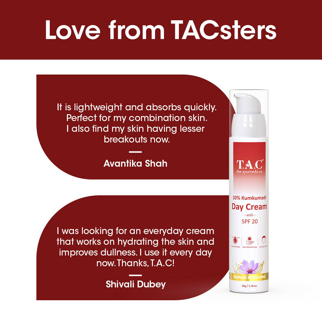TAC - The Ayurveda Co. Kumkumadi Day Cream for Glowing Skin with SPF 20 | Grocsy
