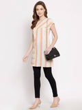 Myshka Women's Yellow Cotton Short Sleeve Round Neck Printed Casual Top | Grocsy