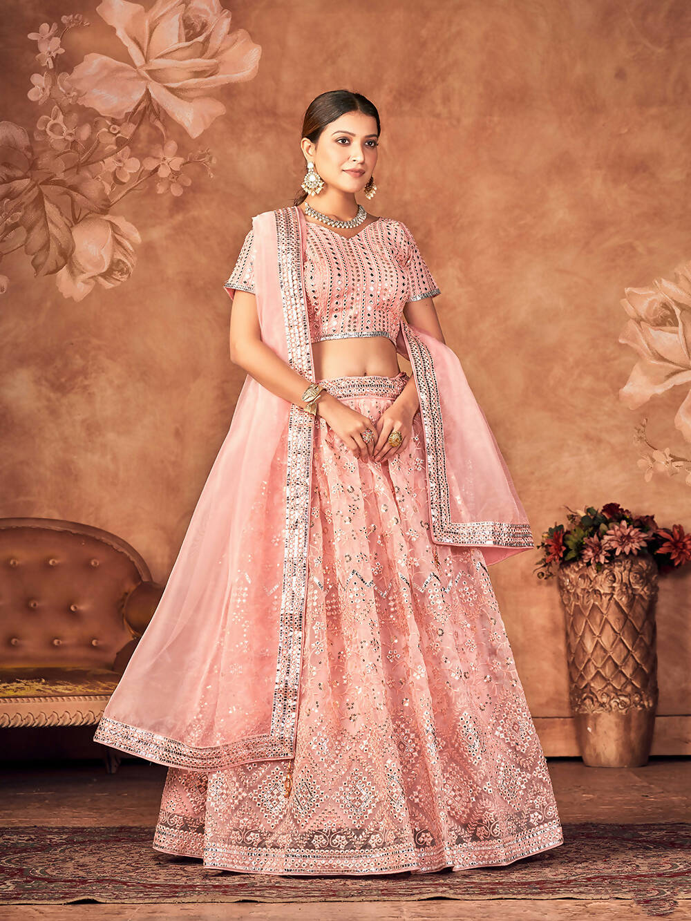 Wedding Designer Pink Organza lehengha Choli - Anbazaar | Grocsy
