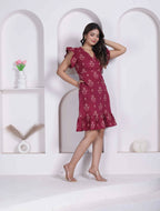 Miravan Women Empire Waist Maroon Mini Length Dress | Grocsy