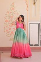 Vastranavya Pink Gold Crush Padding With Beads Embroidered Work Gown | Grocsy