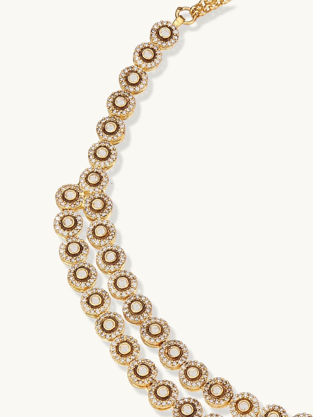 Nuyug 22K Gold-Plated Zircon Studded Enamel Embellished Dual Layered Necklace Set | Grocsy