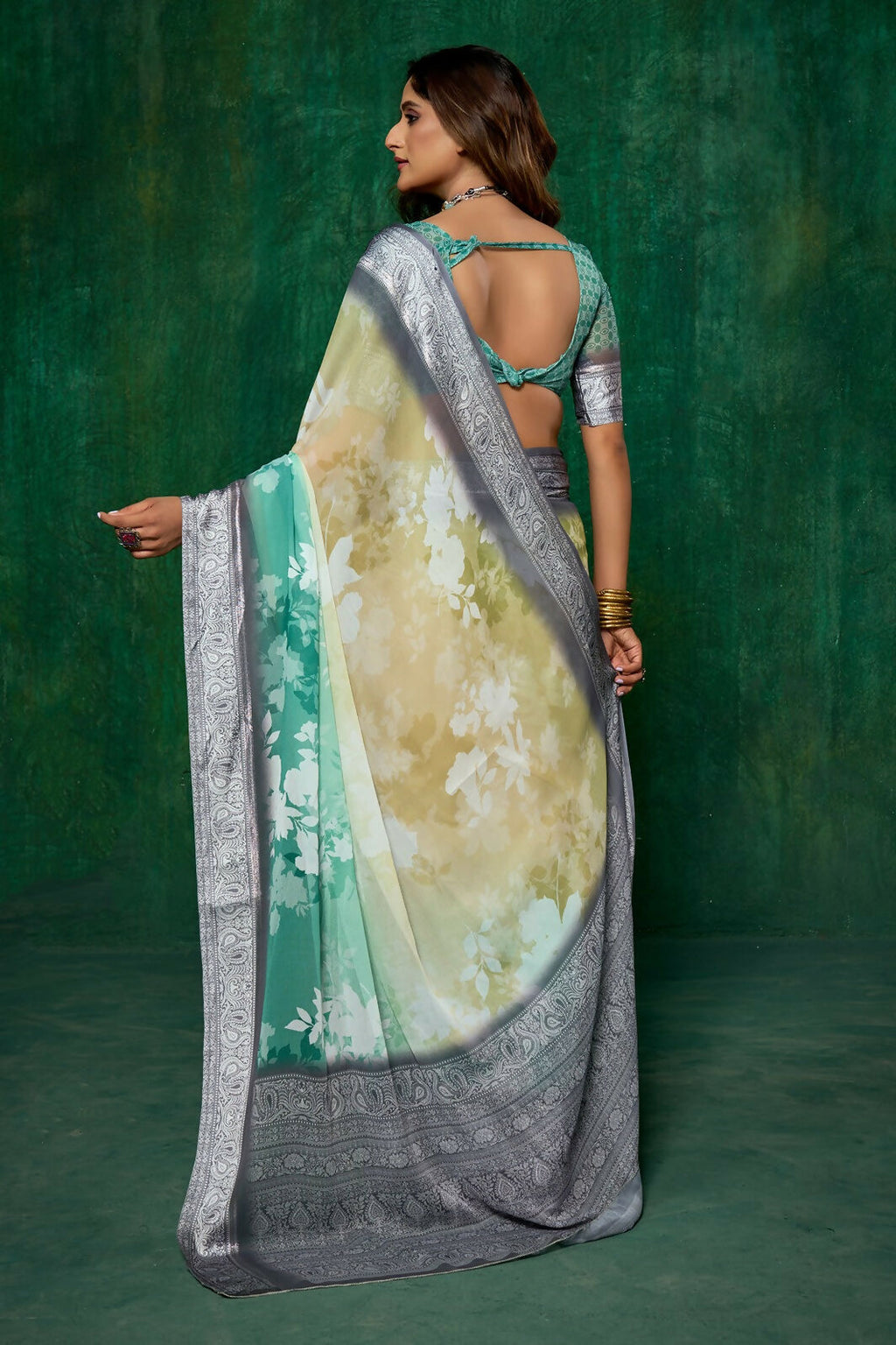 Joban Fashion Dola Silk With Zari Border Shaded Multi Color Work Saree | Grocsy