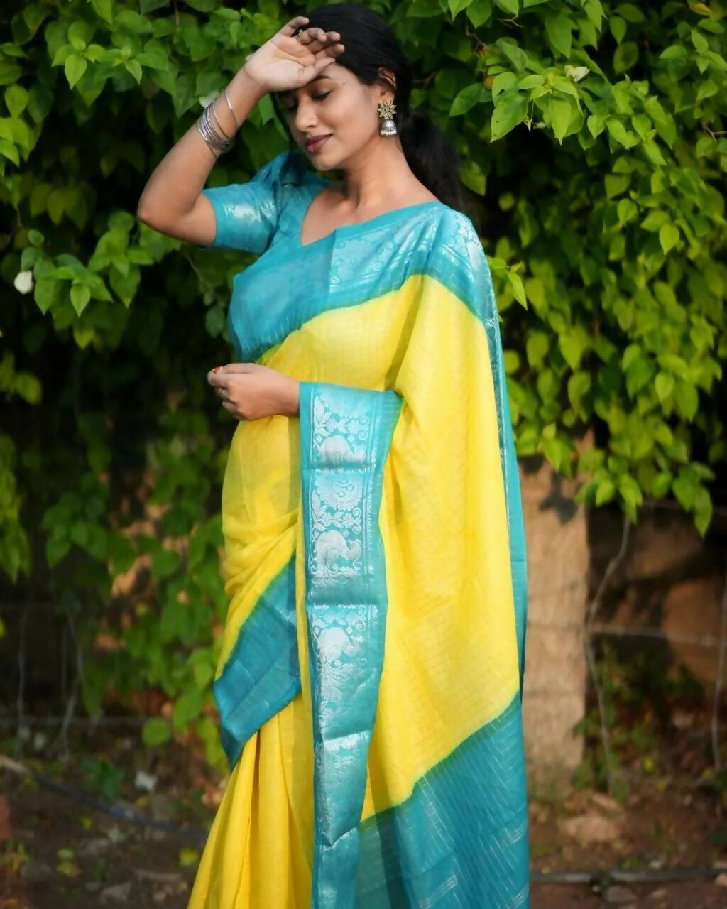 DEIANA'S Beautiful Designer Golden zari Soft Lichi Silk Saree - Yellow | Grocsy