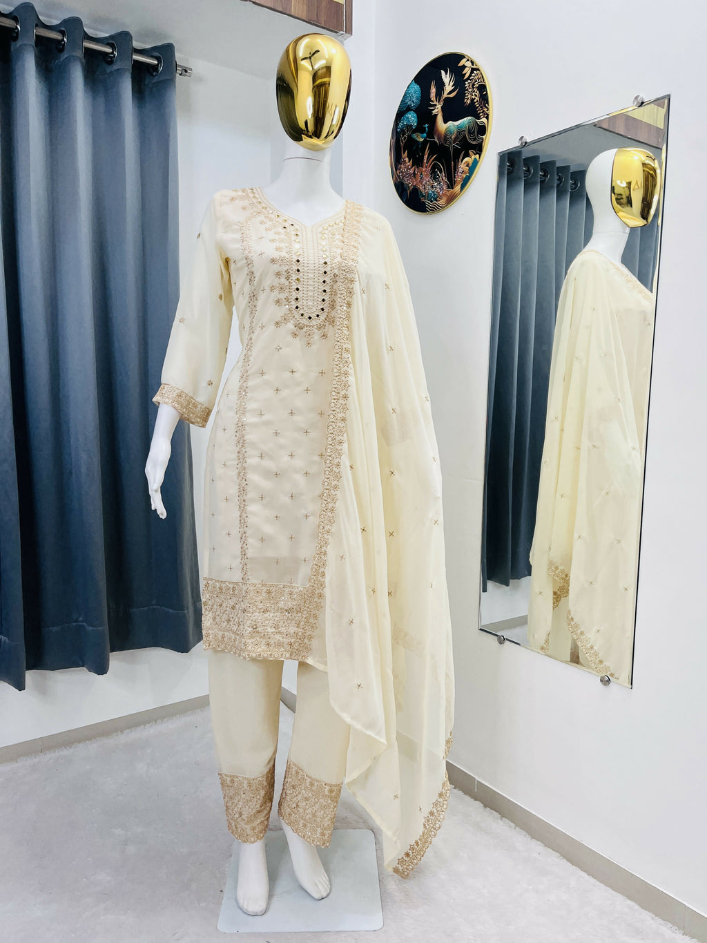 Teeya Creation White Color Faux Georgette Embroidery Work Party Wear Salwar Suit | Grocsy