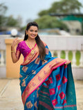 PR Fashion Firozi Soft Banarasi Silk With Zari Weaving Meenakari Design Saree | Grocsy