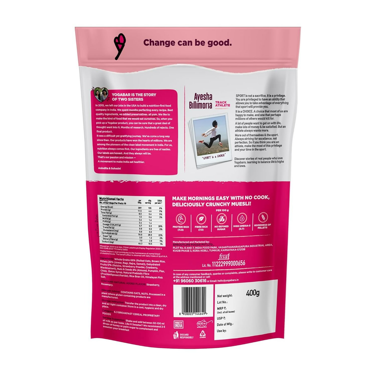 Yoga Bar Wholegrain Breakfast Muesli - Fruits, Nuts + Seeds + Dark Chocolate | Grocsy