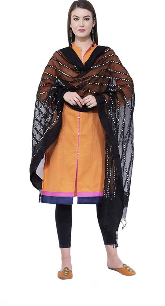 Mominos Fashion Black Orgenza Mirror Stripe Dupatta | Grocsy