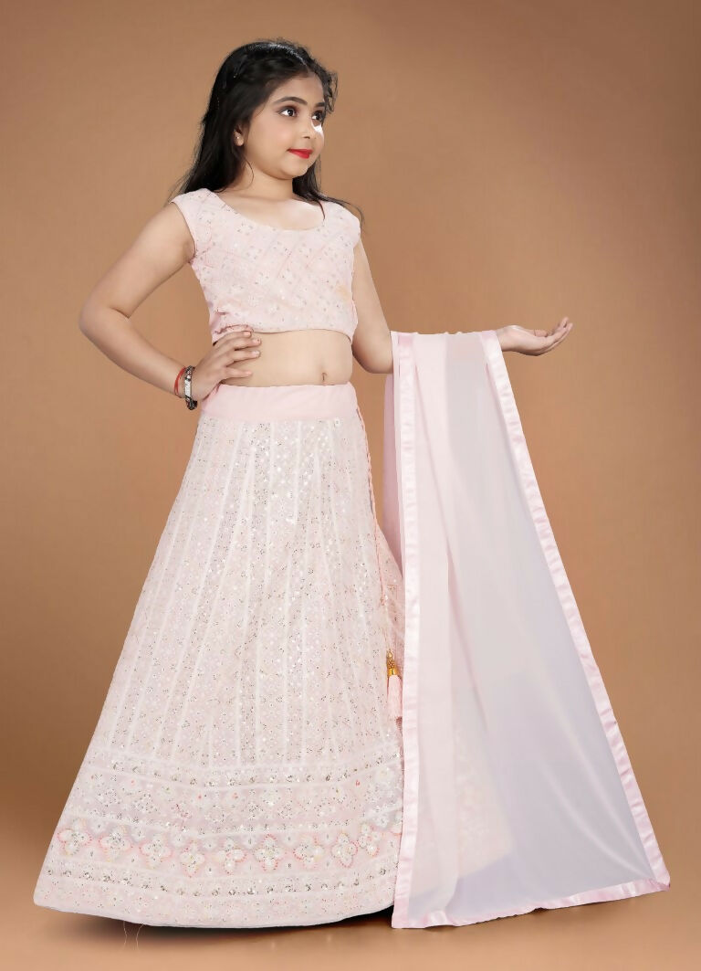 Wedding Designer Light Pink Heavy Fox Georgette Kidswear Lehenga - Aaradhna | Grocsy