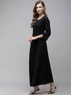 Yufta Women A-Line Black Dress With White Embroidered Jacket | Grocsy