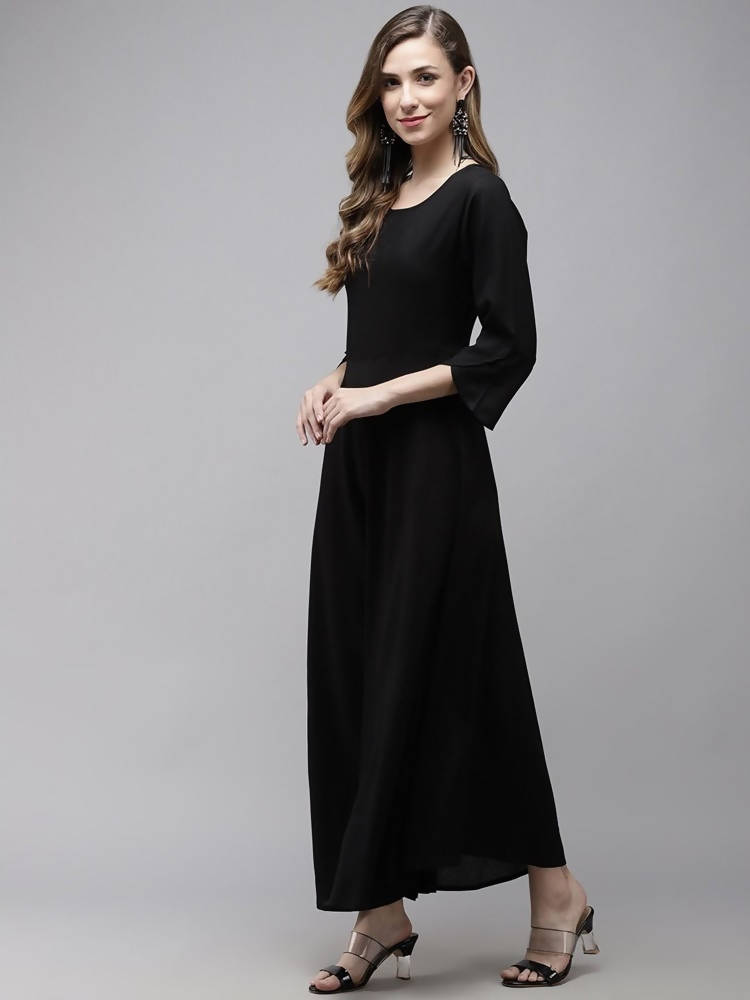 Yufta Women A-Line Black Dress With White Embroidered Jacket | Grocsy