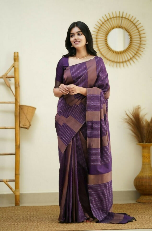 Partywear Designer Purple Banarasi Silk Fancy Saree - Starwalk | Grocsy