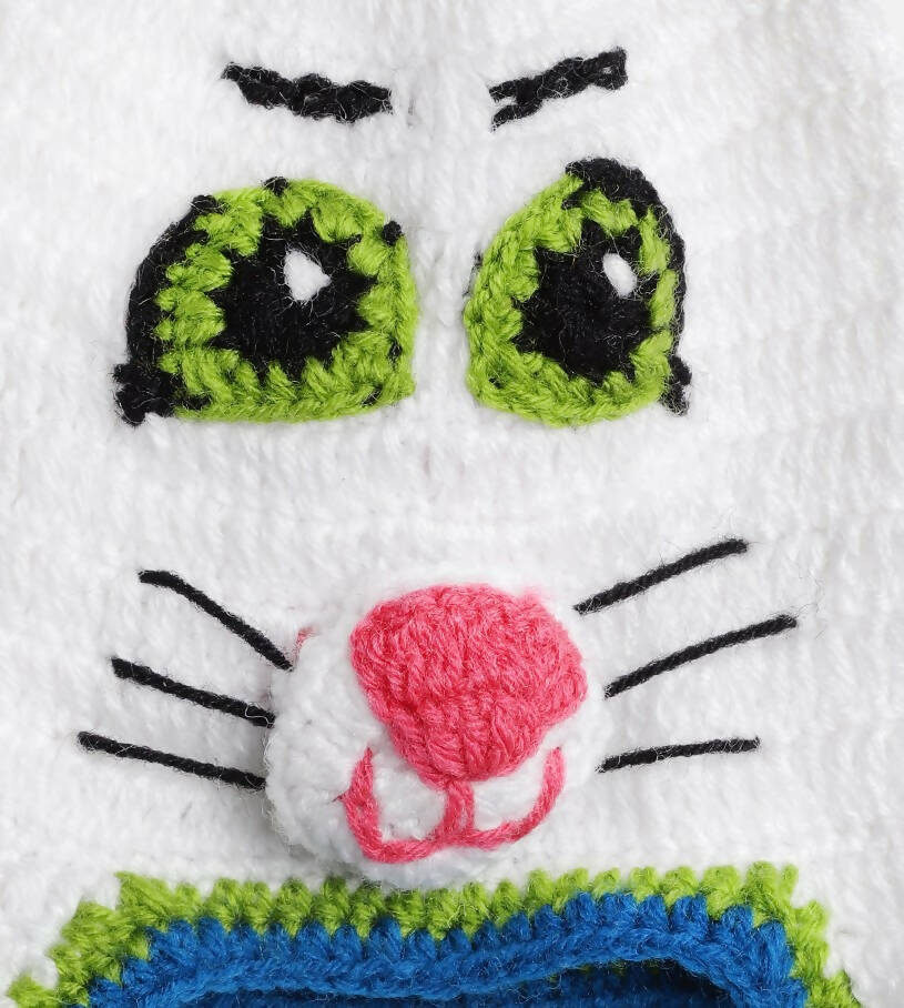 Chutput Kids Woollen Hand Knitted Cat Detail Cap - White | Grocsy