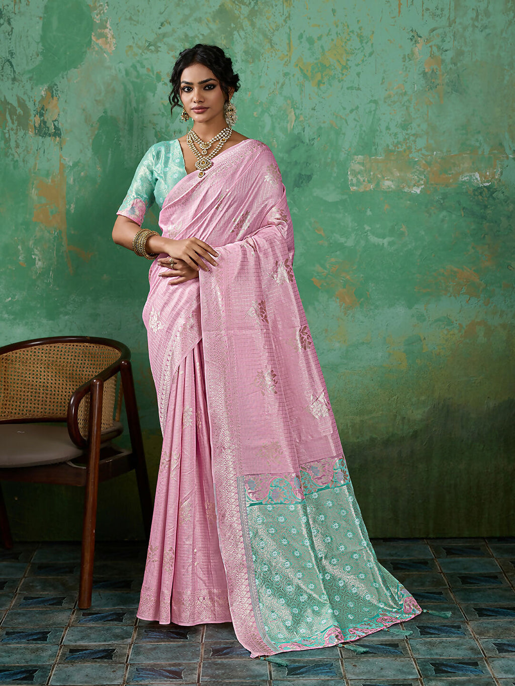 Shree Shyam Fashion Pink Linen Cotton Saree | Grocsy