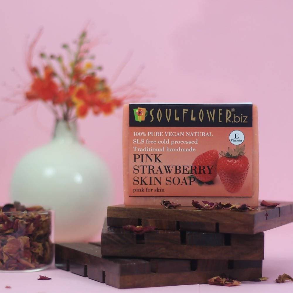 Soulflower Handmade Pink Strawberry Skin Soap | Grocsy