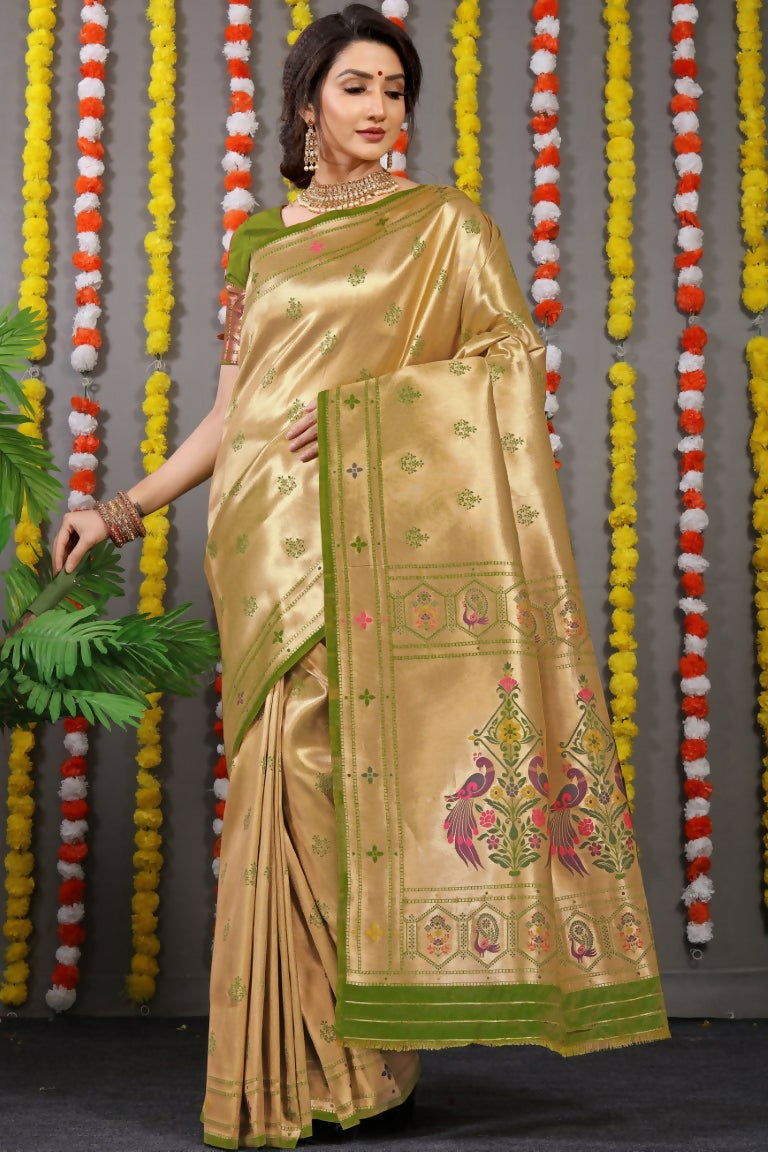 Jyoti Fashion Women's Green Paithani Silk Zari Woven Saree with Blouse | Grocsy