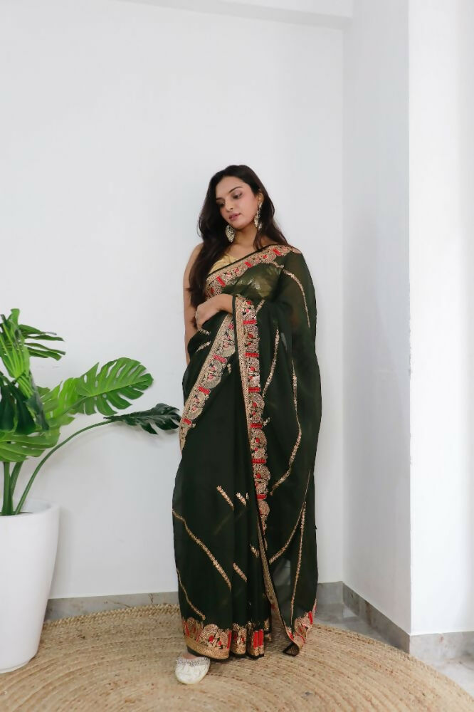 Vamsee Aaradhna Green Georgette Saree | Grocsy