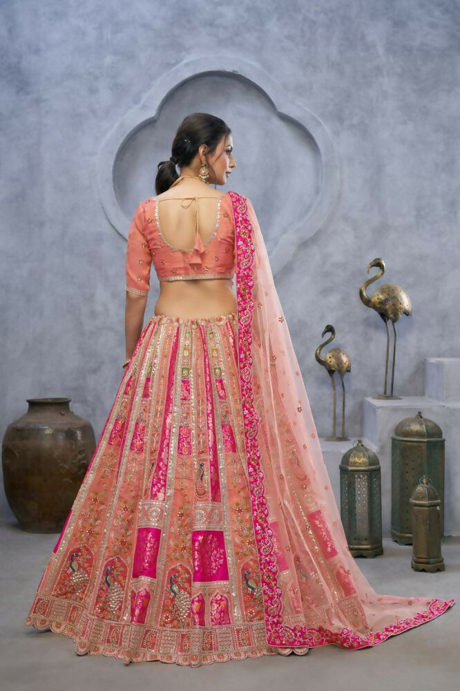 Kesar Fab Pink Organza Embroidered Lehenga | Grocsy
