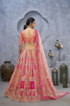 Kesar Fab Pink Organza Embroidered Lehenga | Grocsy