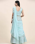 Sky Blue Pure Viscose Georgette Thread With Sequins Embroidery Work Lehenga Choli With Dupatta - Tanya | Grocsy