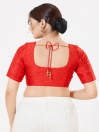 Joban Fashion Red Taffeta Silk Elbow Sleeveless Front Open Blouse | Grocsy