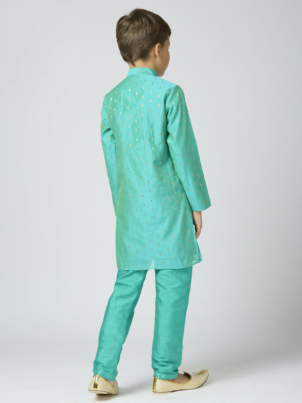 Joban Fashion Kids Island Full Sleeves Chanderi Kurta, Pyjama Set with Traditional Butta Work - Sea Green | Grocsy
