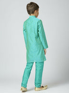 Joban Fashion Kids Island Full Sleeves Chanderi Kurta, Pyjama Set with Traditional Butta Work - Sea Green | Grocsy