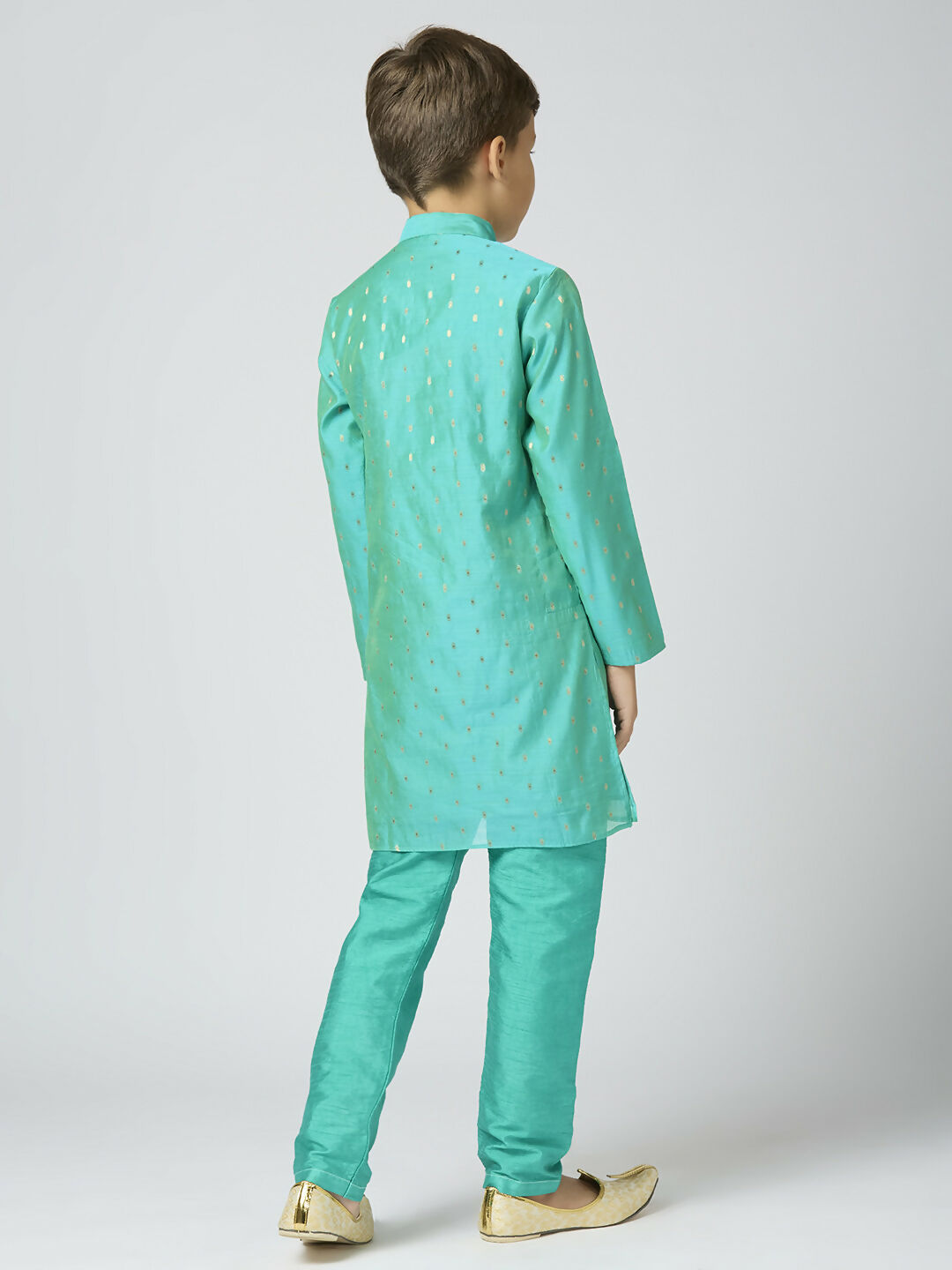 Joban Fashion Kids Island Full Sleeves Chanderi Kurta, Pyjama Set with Traditional Butta Work - Sea Green | Grocsy