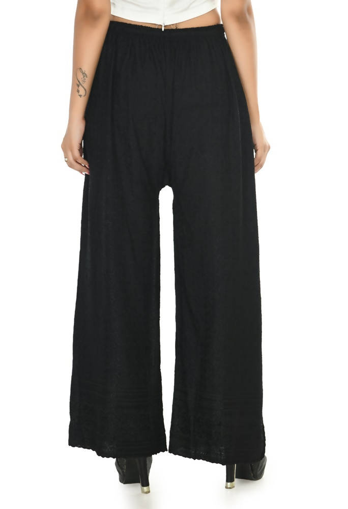 Mominos Fashion Moeza Reyon Cotton Black Chikan Work Palazzo | Grocsy