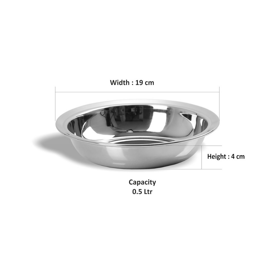 Sumeet Stainless Steel Heavy Gauge Multi Utility Serving Plates with Mirror Finish 19cm Dia | Grocsy