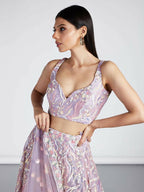 House of Panchhi Mauve Net Sequins And Thread Embroidery Lehenga Choli & Dupatta | Grocsy