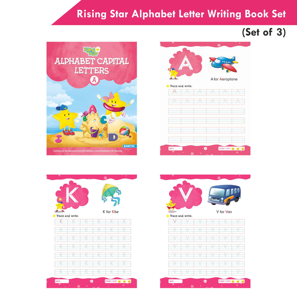 Rising Star Alphabet Capital & Small Letter Writing Practice Books Set for Kids| Set of 3| Ages 3-6 Years | Grocsy