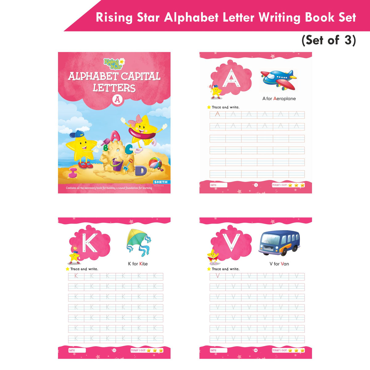 Rising Star Alphabet Capital & Small Letter Writing Practice Books Set for Kids| Set of 3| Ages 3-6 Years | Grocsy