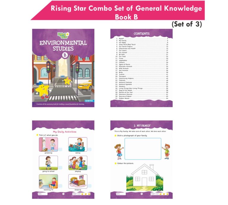 Rising Star General Knowledge & Conversation Book B| Set of 3| Picture Talk, EVS Book, Good Habit, National Festival & Symbols| Ages 3-7 Years | Grocsy