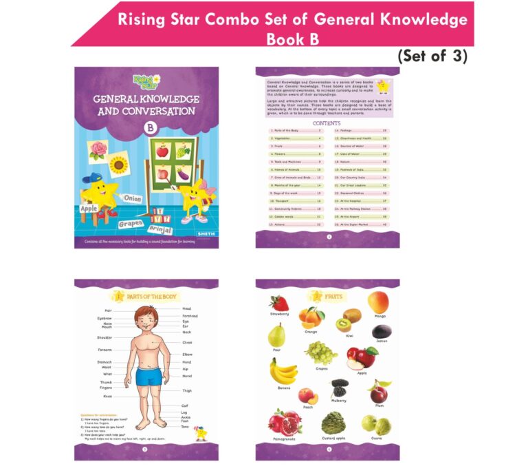 Rising Star General Knowledge & Conversation Book B| Set of 3| Picture Talk, EVS Book, Good Habit, National Festival & Symbols| Ages 3-7 Years | Grocsy