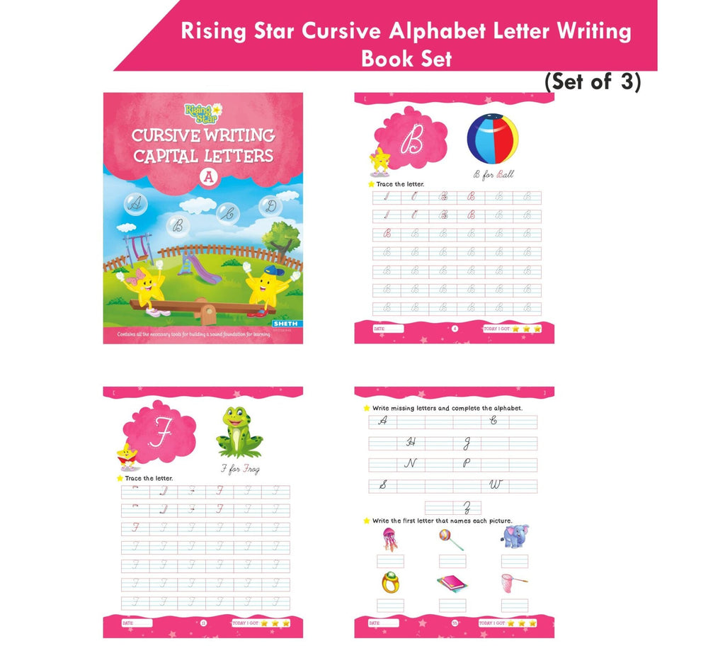 Rising Star Cursive Alphabet Capital & Small Letter Writing Practice Books Set For Kids| Set of 3| Ages 3-7 Years | Grocsy