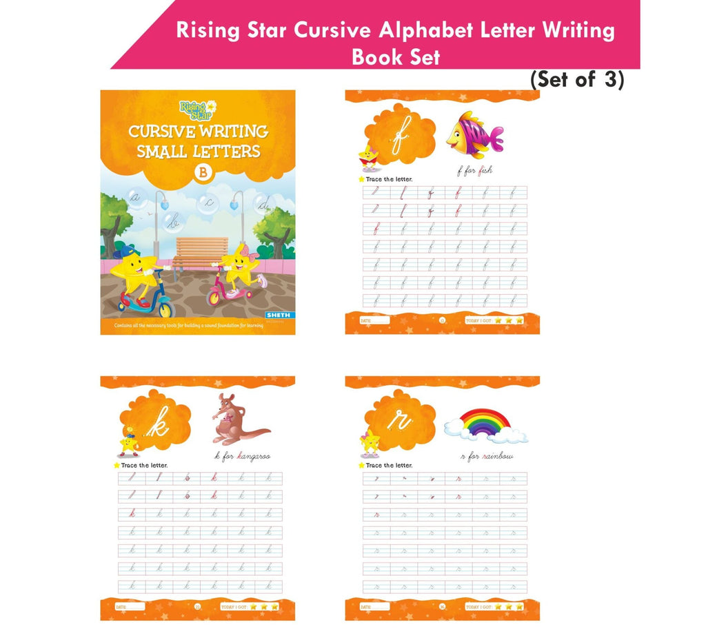 Rising Star Cursive Alphabet Capital & Small Letter Writing Practice Books Set For Kids| Set of 3| Ages 3-7 Years | Grocsy
