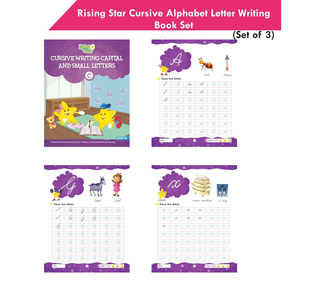 Rising Star Cursive Alphabet Capital & Small Letter Writing Practice Books Set For Kids| Set of 3| Ages 3-7 Years | Grocsy