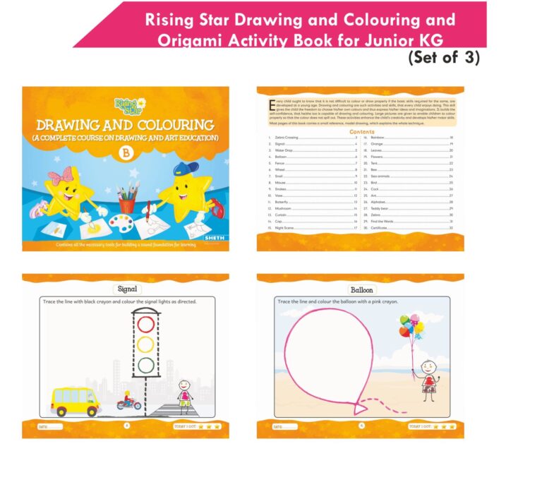 Rising Star Kids Learning Drawing, Colouring & Origami Activity Book for Junior KG Set of 3| Learn To Colour| Paper Folding Book| Ages 4-5 Years | Grocsy