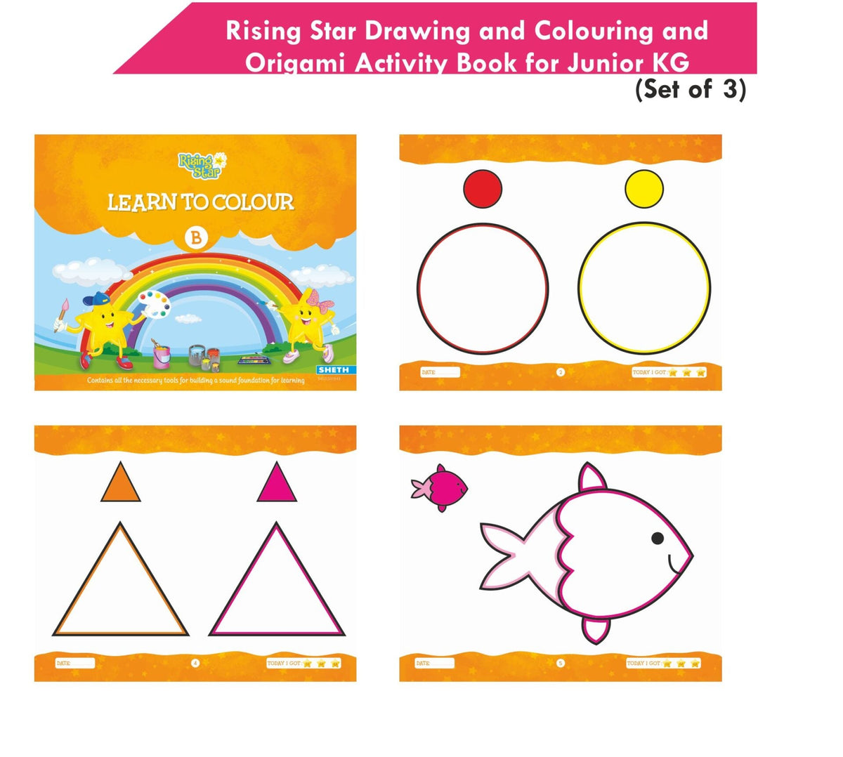 Rising Star Kids Learning Drawing, Colouring & Origami Activity Book for Junior KG Set of 3| Learn To Colour| Paper Folding Book| Ages 4-5 Years | Grocsy