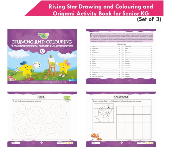 Rising Star Kids Learning Drawing, Colouring & Origami Activity Book for Senior KG Set of 3| Learn To Colour| Paper Folding Book| Ages 5-6 Years | Grocsy