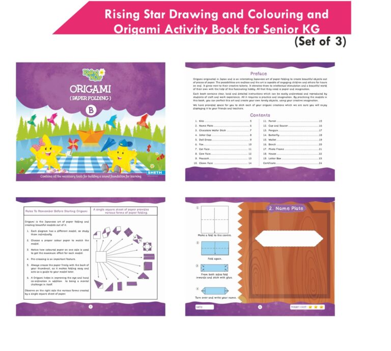 Rising Star Kids Learning Drawing, Colouring & Origami Activity Book for Senior KG Set of 3| Learn To Colour| Paper Folding Book| Ages 5-6 Years | Grocsy