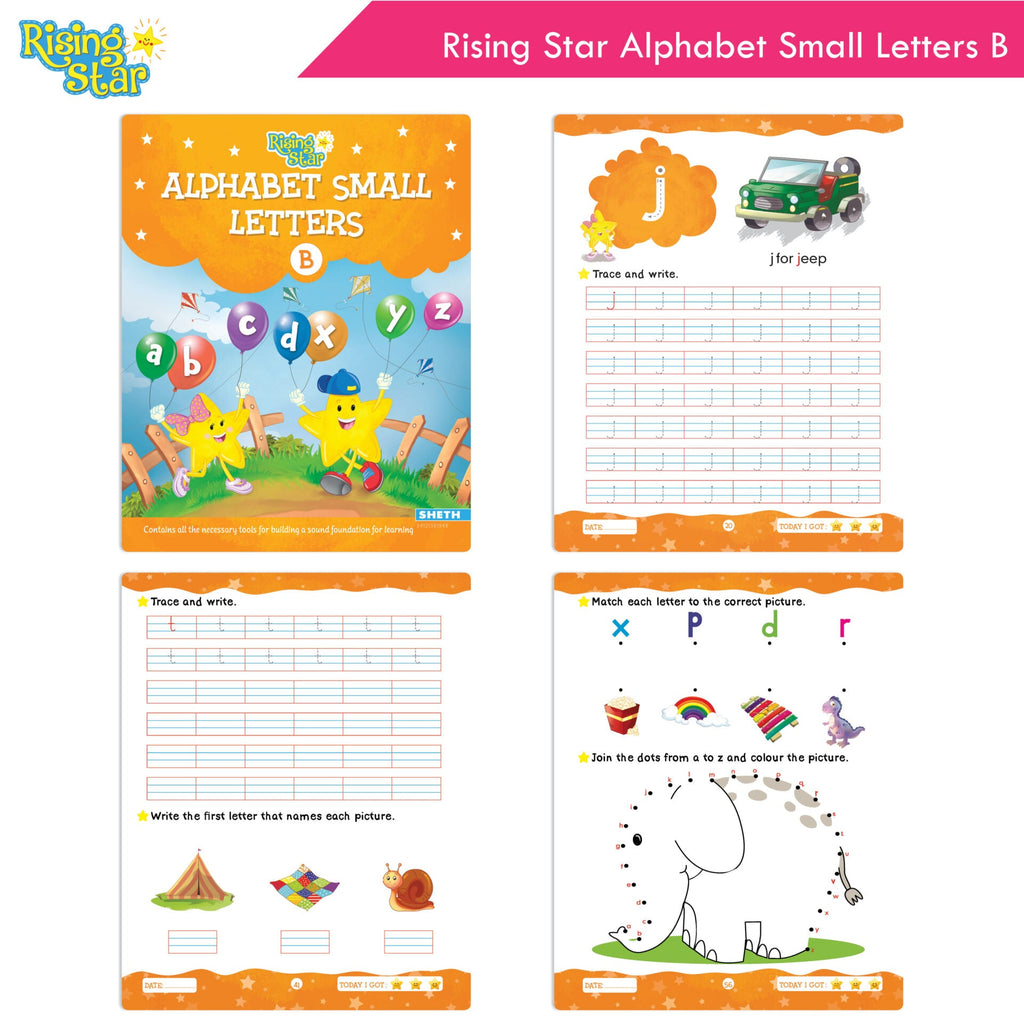 Rising Star Fun Learning Junior KG Books Set of 6 Ages 4-5 Years| Alphabet, Cursive Writing, Number, Colouring, Pattern Writing, Rhymes & Stories | Grocsy