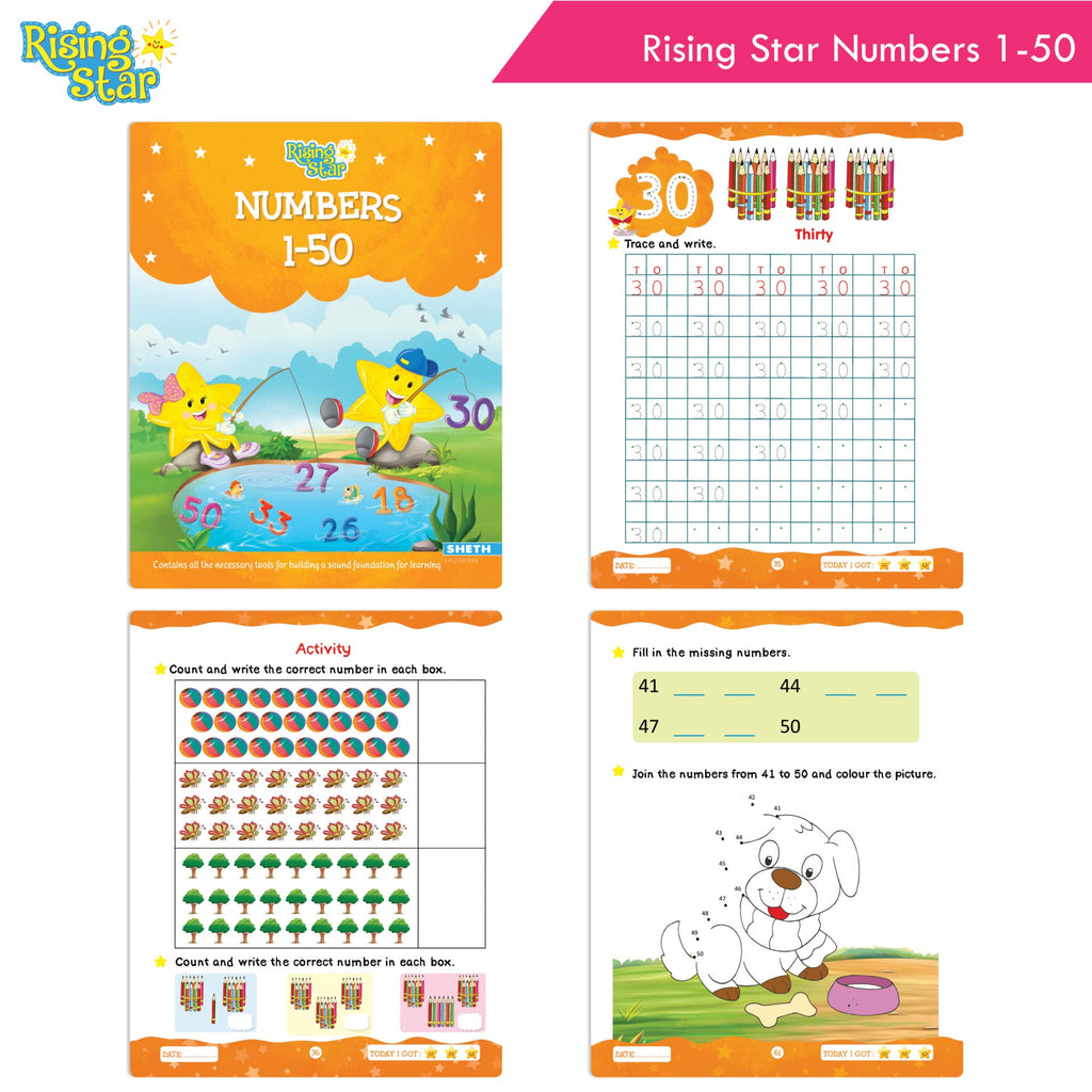 Rising Star Fun Learning Junior KG Books Set of 6 Ages 4-5 Years| Alphabet, Cursive Writing, Number, Colouring, Pattern Writing, Rhymes & Stories | Grocsy