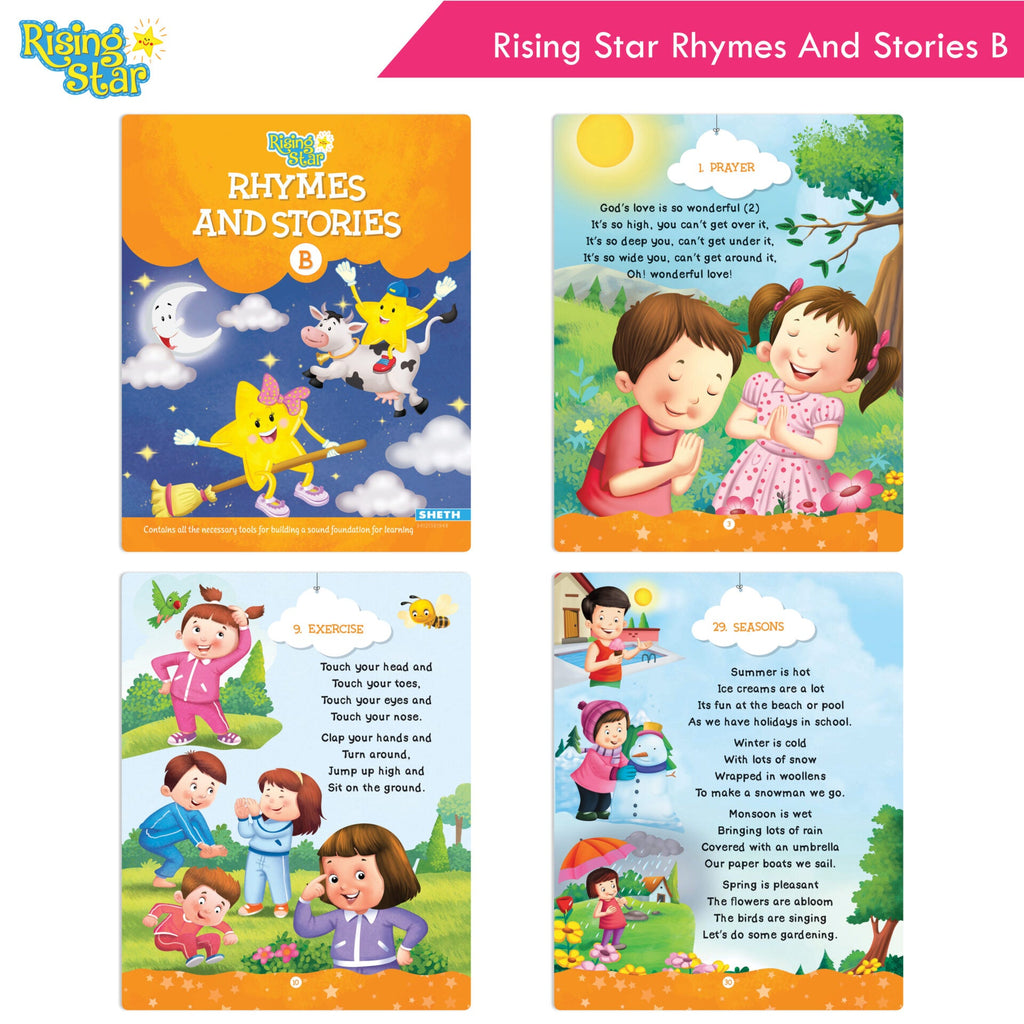 Rising Star Fun Learning Junior KG Books Set of 6 Ages 4-5 Years| Alphabet, Cursive Writing, Number, Colouring, Pattern Writing, Rhymes & Stories | Grocsy